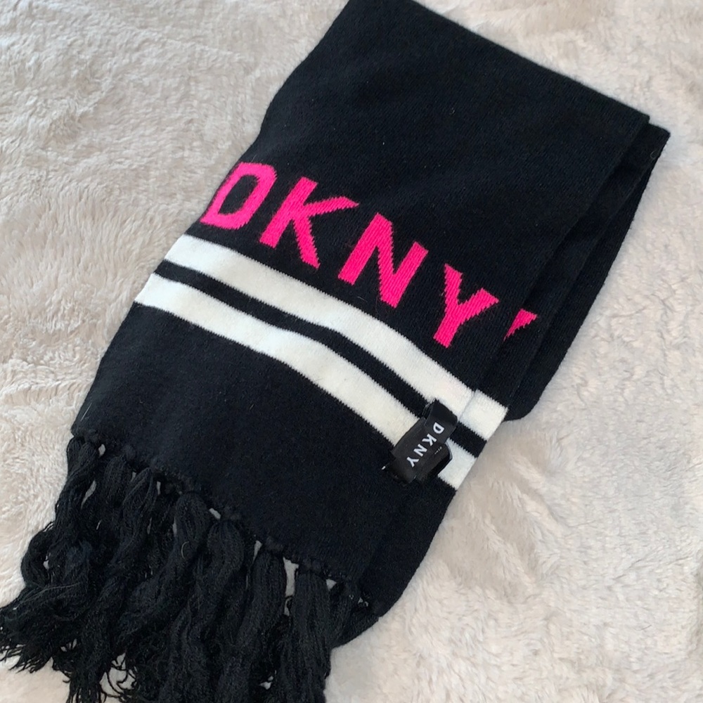 DKNY black and hot pink logo scarf